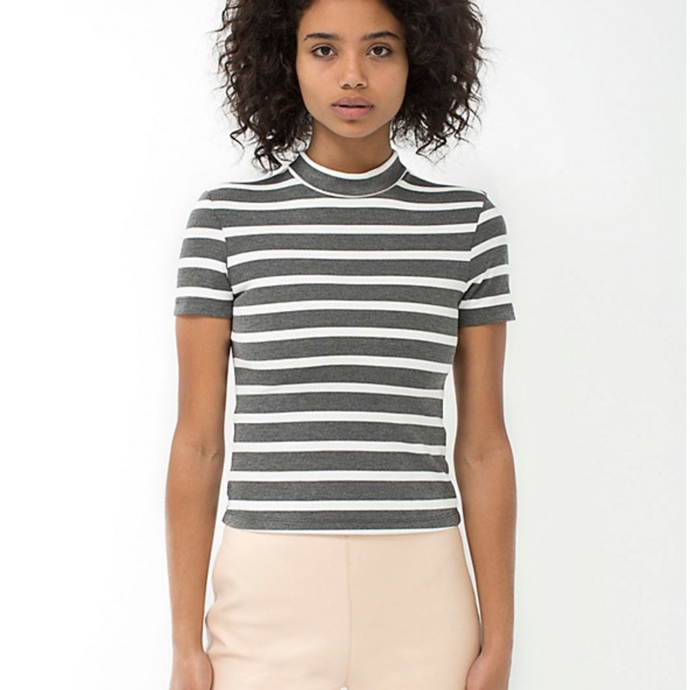 American Apparel Striped Mock Neck Top